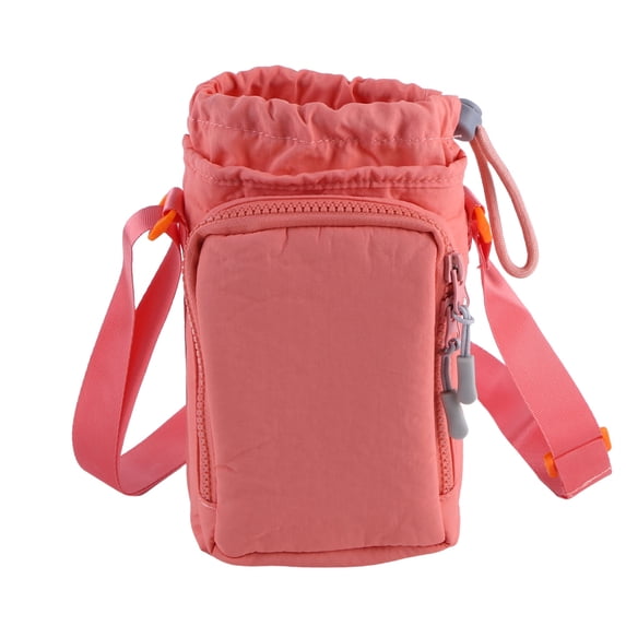 Water Bottle Holder with Strap Adjustable Strap Crossbody Water Bottle Bag with Front Pocket Drawstring Water Bottle Carrier for Hiking Camping (Orange)