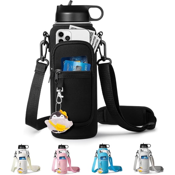 Water Bottle Holder with Strap for Hydroflask 32oz 40oz, Carrier Sling Bag with Phone Pocket Water Bottle Sleeve for Men Women Hiking Camping Travelling