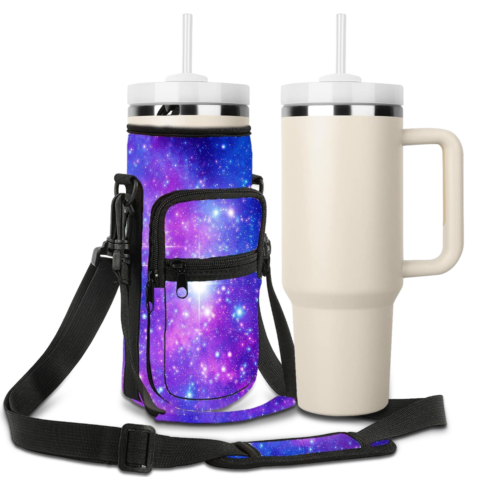 Water Bottle Holder with Adjustable Strap Zipper Closure Exquisite Pattern Insulated Water