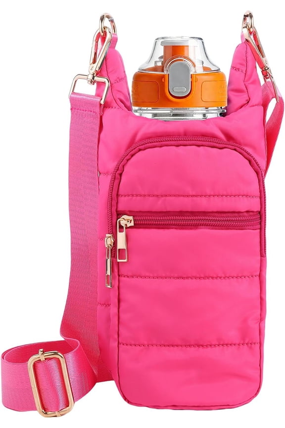 Water Bottle Holder with Strap Water Bottle Carrier Bag Quilted Puffer Sling Purse Crossbody Hydro Bag for Women Walking