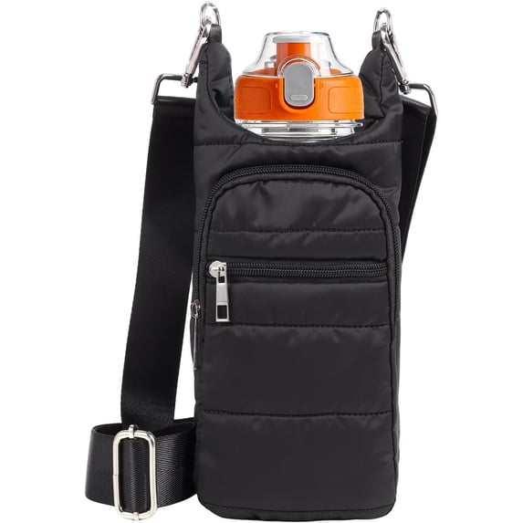 Water Bottle Holder with Strap Water Bottle Carrier Bag Quilted Puffer Sling Purse Crossbody Hydro Bag for Women Walking
