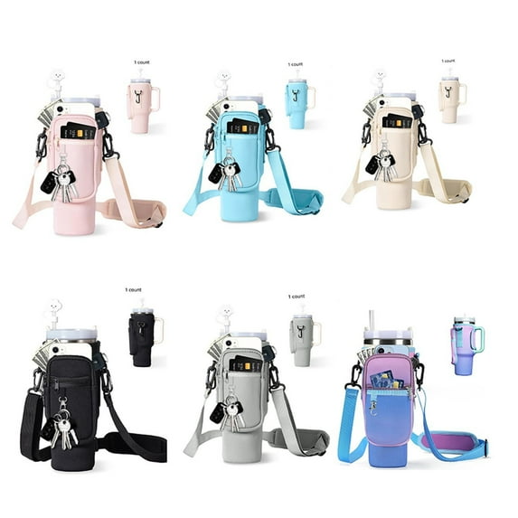 Water Bottle Holder with Strap for 40 oz Tumbler,Water Bottle Carrier Bag with Pockets & Adjustable Strap