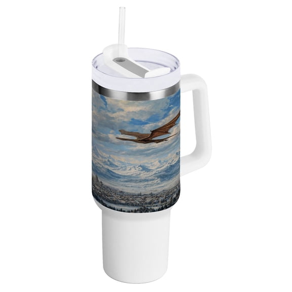 Water Bottle Insulated Tumblers Water Cup Water Jug Coffee Cup Travel Water Bottle Durable and Fashionable Dragon Flying Medieval Town