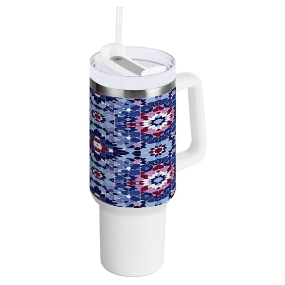 Water Bottle Insulated Tumblers Water Cup Water Jug Coffee Cup Travel Water Bottle Durable and Fashionable Indigo Tile Ruby Accents
