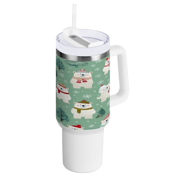 Water Bottle Insulated Tumblers Water Cup Water Jug Coffee Cup Travel Water Bottle Durable and Fashionable White Christmas Bear Pattern