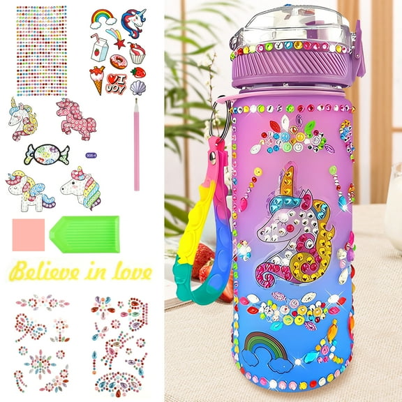 Water Bottle Kits Pretty Colorful Kids Water Bottle Gifts Safe Mermaid Water Bottle with Stickers Attractive Decorate Your Own Water Bottle Kits for Little Kids