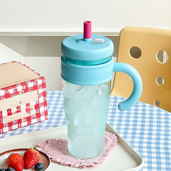 Water Bottle, Leak Proof Plastic Water Cup, Large Capacity Travel Water Bottle with Built-in Straw and Handle, Drop Proof and Heat Resistant for Outdoor Sports and Office