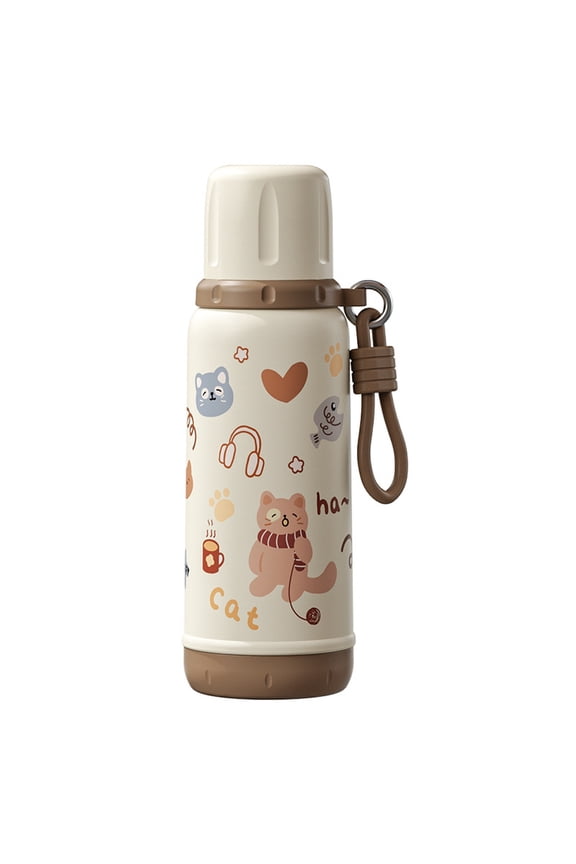 Water Bottle with Lid & Keychain Cute Insulated Stainless Steel Liner Water Bottle,Drinking Cup & Spout Portable Heat-Resistant Food Grade for Kids & Girls