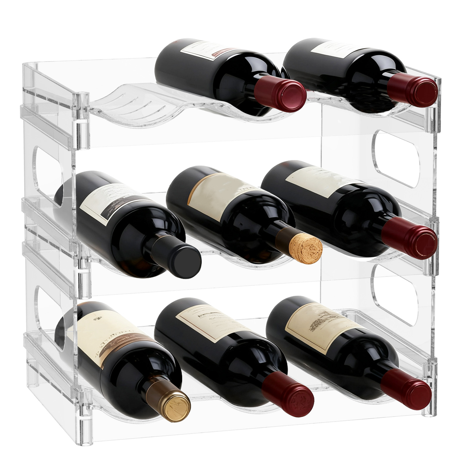 Water Bottle Organizer 3/4 Tiers Stackable Wine Rack Transparent ...
