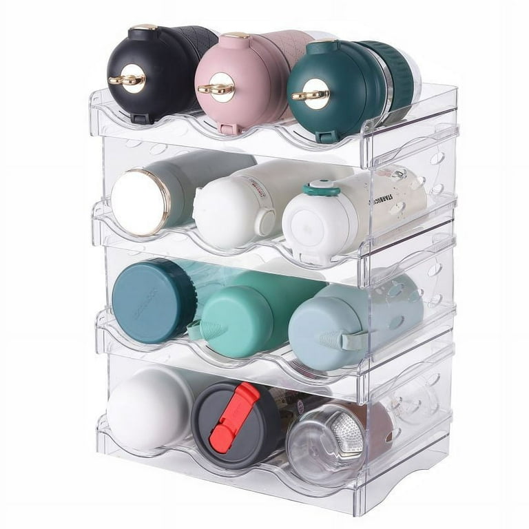 Water Bottle Organizer, , 4 Layers Stackable Cup Organizer for Cabinet, Plastic Tumbler Travel Mug Holder, Wine Drink Rack for Kitchen Countertop