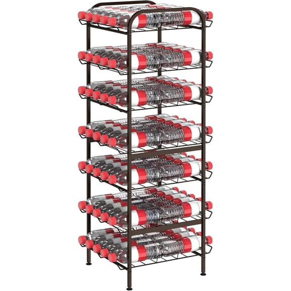 Water Bottle Organizer 7 Tier Free Standing Vertical Metal Water Bottle Rack Shelf Adjustable Water Bottle Beverage Drink Stand Holder for Kitchen Pantry Food Storage, Bronze