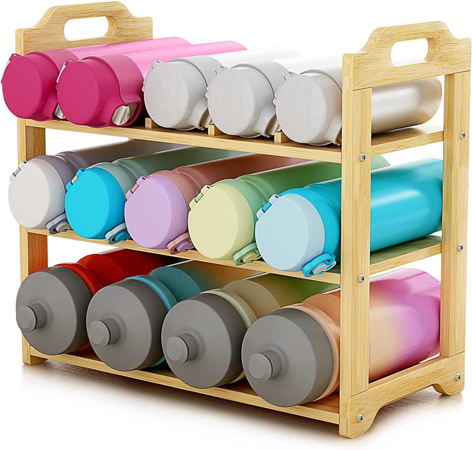 Water Bottle Organizer, Bamboo Water Bottle Holder for Cabinet ...