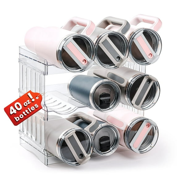 Water Bottle Organizer Holder for Stanley Cup Accessories, Fridge Kitchen Cabinet Organizer and Storage for Meoky 40 oz Tumbler with Handle, 3Pack