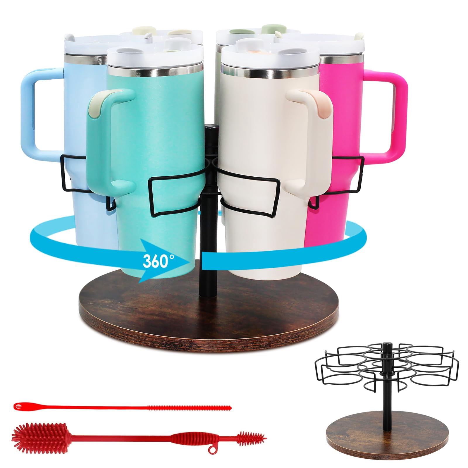 Acrylic Stanley Cup Organizer - Rotating Water Bottle Storage Rack With Lid Holder For 40oz Tumblers