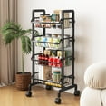 thumbnail image 1 of Water Bottle Organizer with Wheels 4-Tier Fruit Rack Snack Cart Cart Metal Wire Storage Cart Rolling Pantry Utility Kitchen Cart, Black, 1 of 15
