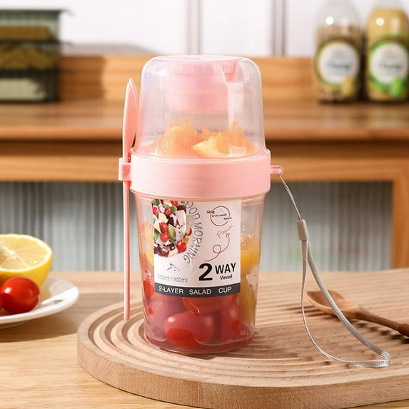 Water Bottle Salad Shaker Cup Container for Lunch Breakfast Yogurt Parfait Cups with Lid and Fork Cereal Overnight Oats Snack Parfait Containers Salad Dressing Holder