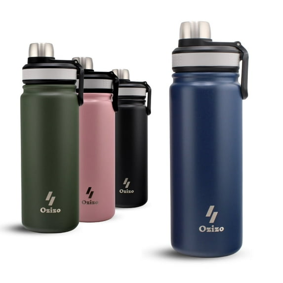 Water Bottle Sport, Insulated Water Bottle with Spout, 22 oz Stainless Steel Hot Cold Cup with Sport Top, Ozizo Thermos Double Wall, Leakproof Flip Top Lid