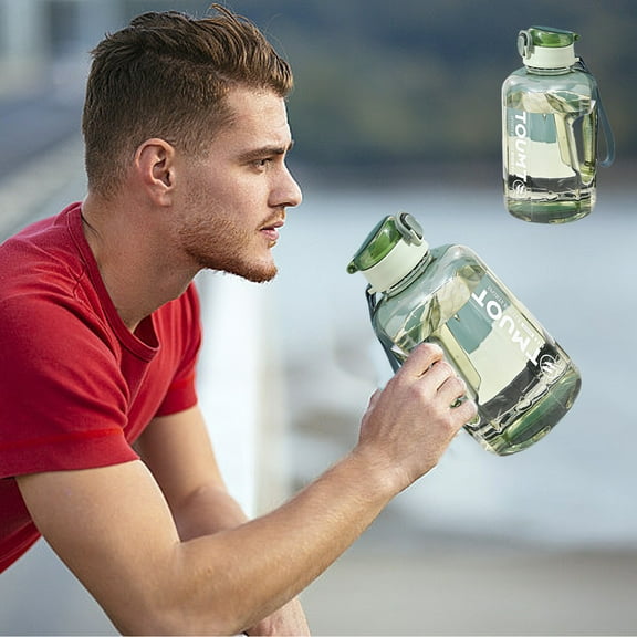 Water Bottle, Sports Fitness, Cup, High Temperature Wear, Straight Drinking with Handle, Large Ton Ton | Green KTFgvq