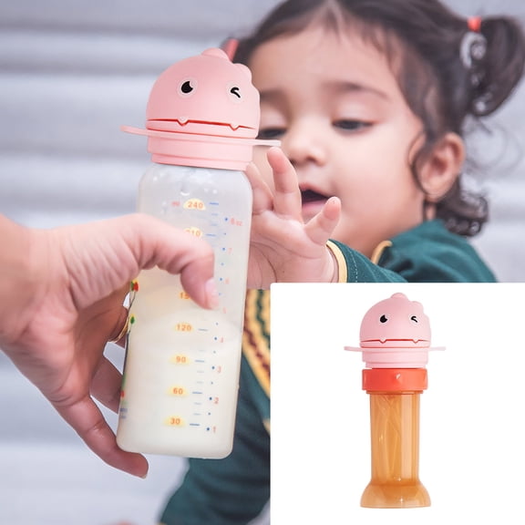 Water Bottle Spout Conversion Cap With Straw Cute Dinosaur Silicone Reusable Toddler Sippy Cup Lid, Universal Adapter For Plastic Bottles & Soda Cans, Spill-Proof Flip Top, Soft Straw, Travel Pink