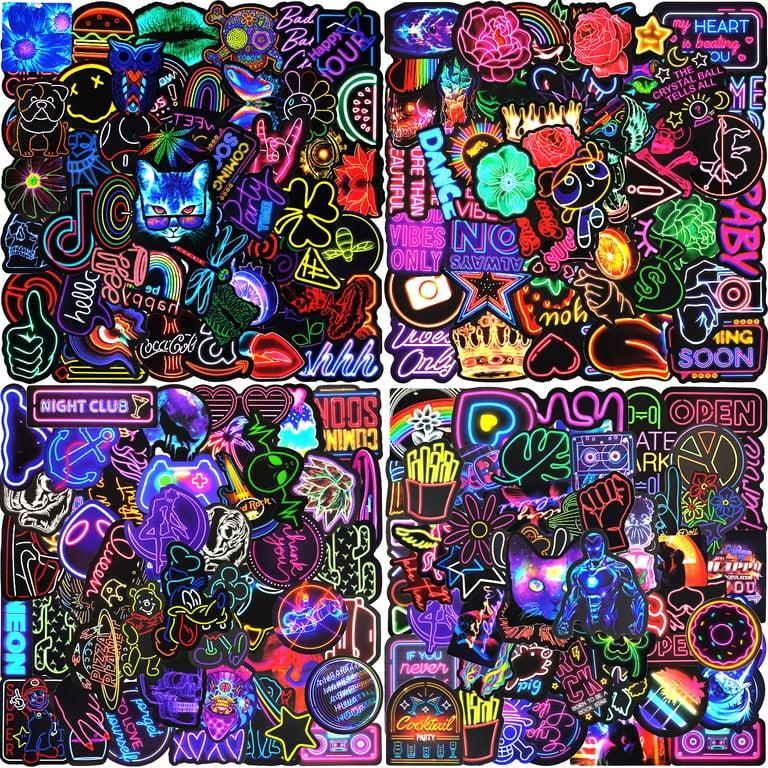Neon Stickers for Adults, 50pcs Waterproof Vinyl Stickers Pack for Water Bottle, Hydro Flask, Laptop, Skateboard, Luggage, Phone
