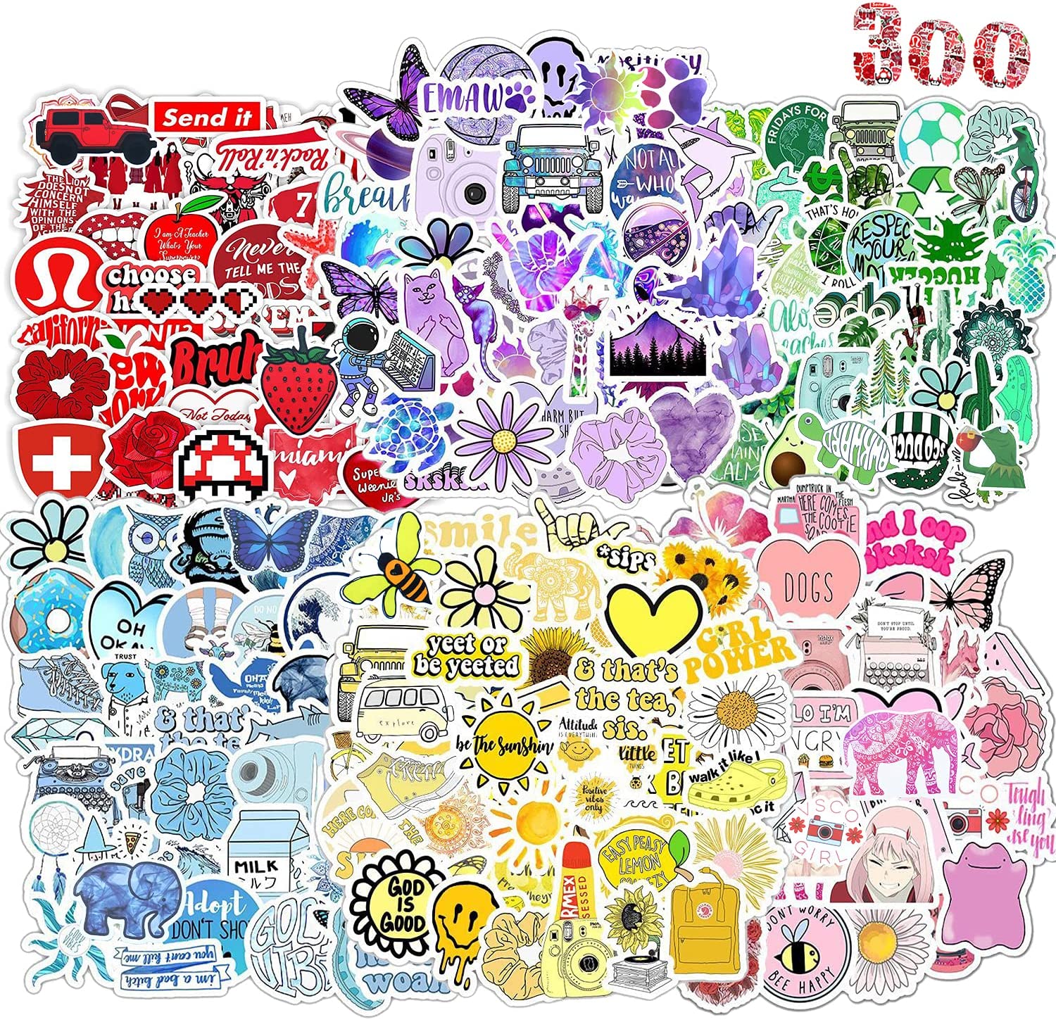 Water Bottle Stickers 300 PCS Aesthetic Stickers for Kids Teens Adults  Vinyl Waterproof Colored Cute Stickers for Hydro Flasks Laptop Hard Hat  Meme Scrapbook Bumper Luggage Computer Skateboard Decor 