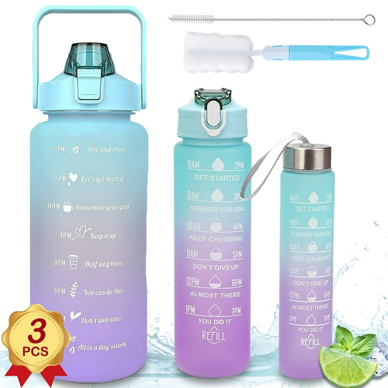 3 Pcs/set Sport Water Bottle With Straw Time Marker Large Capacity