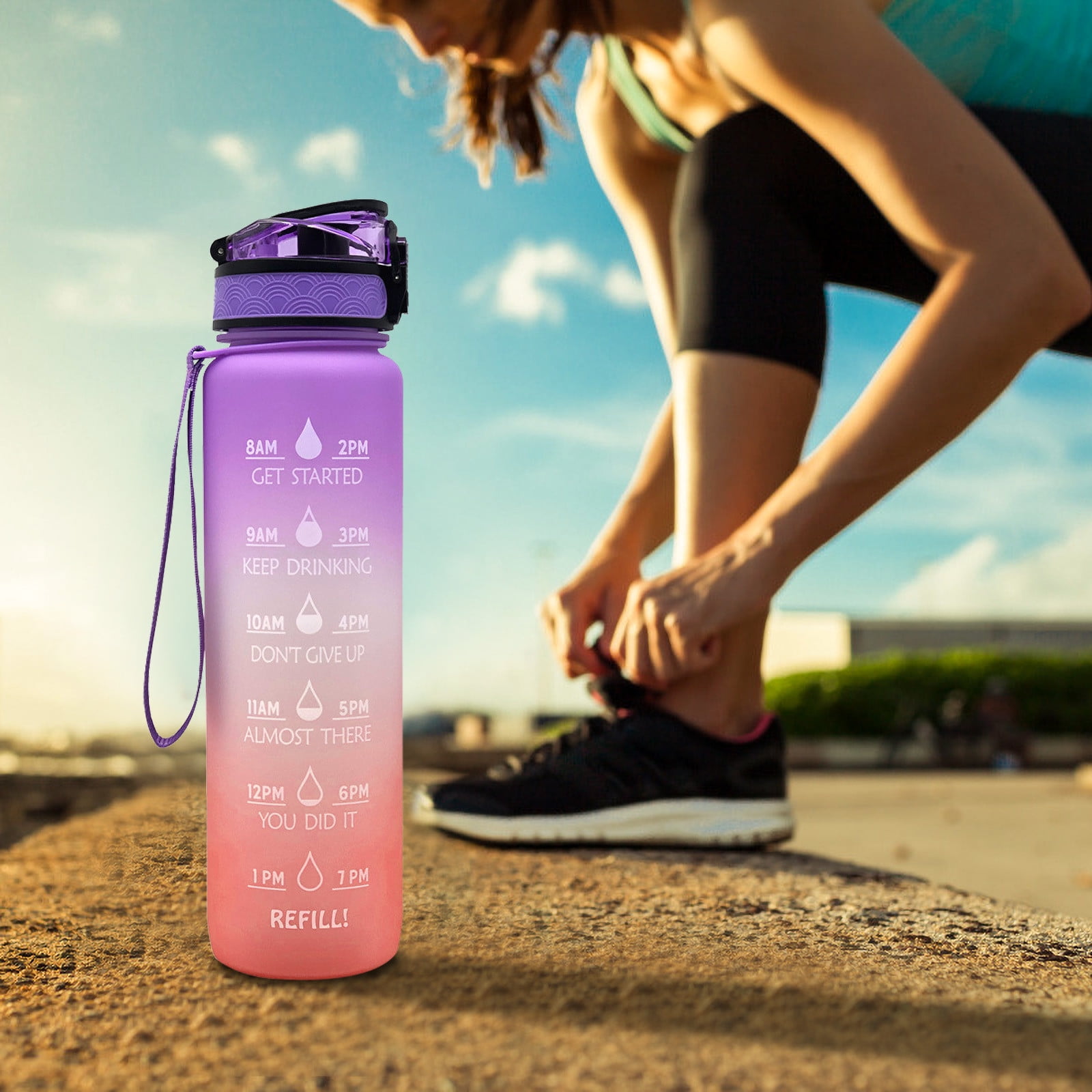 Motivational Water Bottle 32oz/64oz With Time Marker & Straw - Leakproof Tritan Bottle For Gym, Hiking