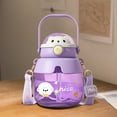 thumbnail image 1 of Water Bottle with Straw,Cute Animal Theme Water Bottles with Portable Handle, BPA - free Food - Grade PC Material Suitable for Students at School and Outdoor Sports(Purple), 1 of 6