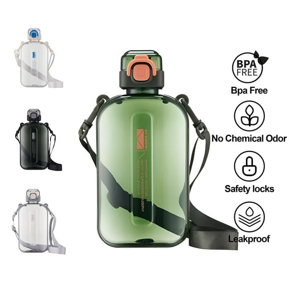 Water Bottle TASTAN 24Oz Flat Square Water Bottle - Leakproof Travel Flask, Slim Purse-Friendly Design, Bpa-Free Sports & Gym Water Container, Travel Flask, Black