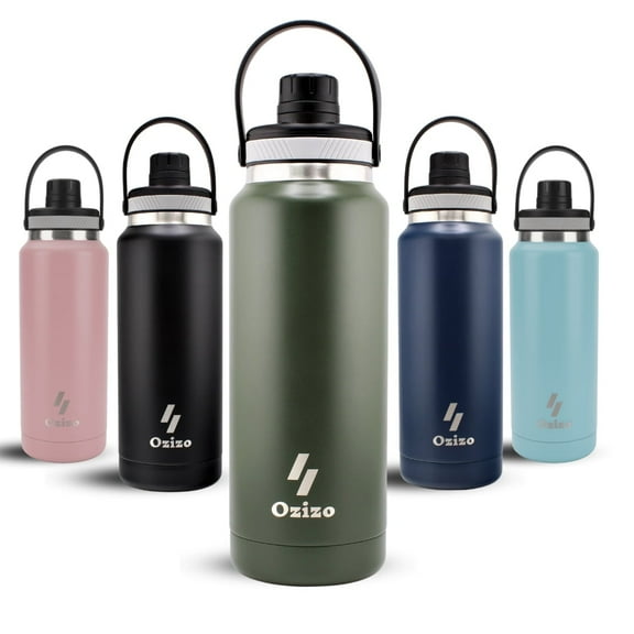 Ozizo Thermos for Water, 1 Liter Insulated Stainless Steel Bottle with Flip Top Lid, Leakproof Double Wall, Wide Mouth Design