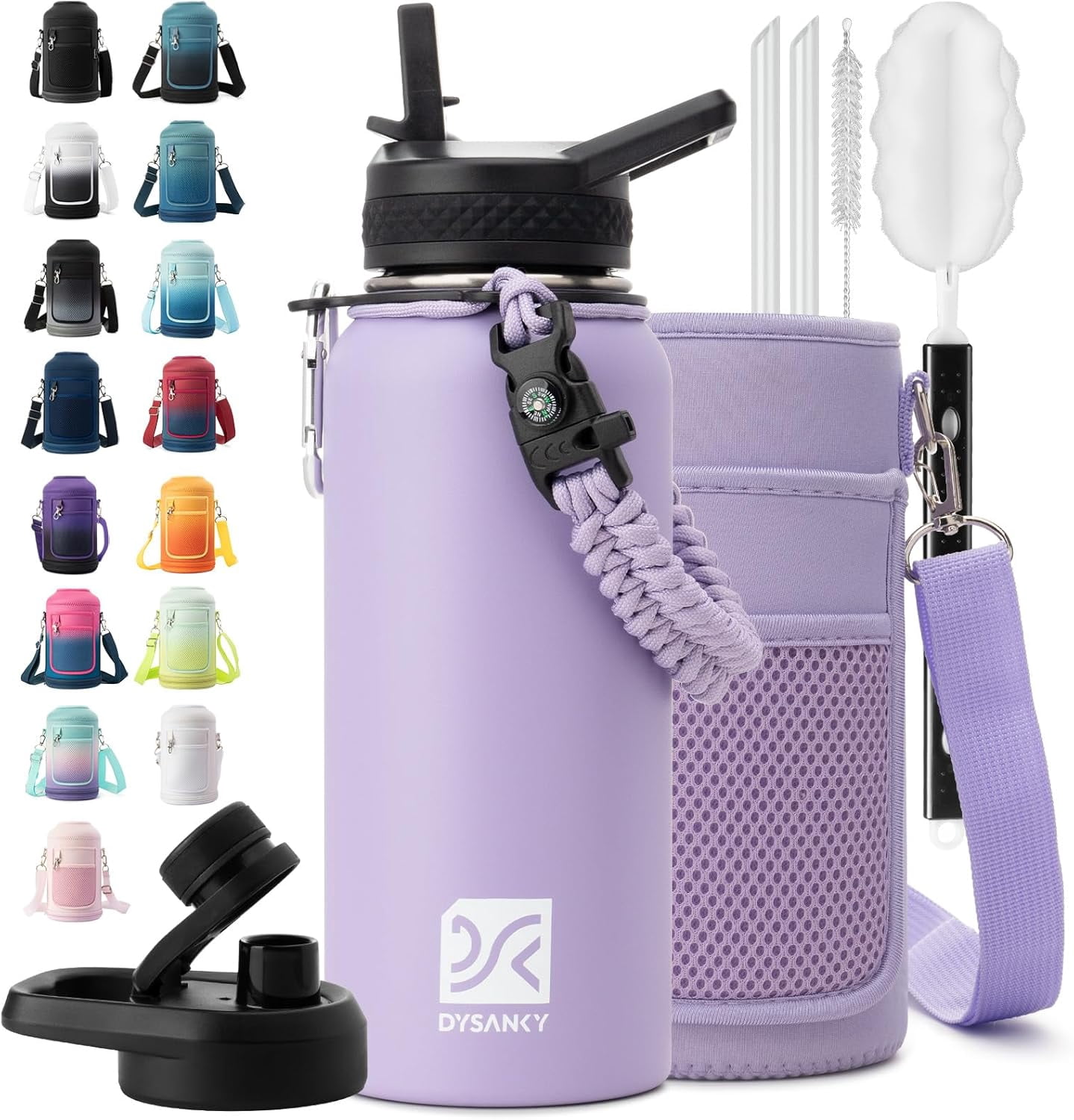 Water Bottle | Thickened Stainless Steel Vacuum Metal | Portable Sports Water Jug for Gym and Hiking with Straw, Carrier Bag, Handle Strap | BPA-Free 32 oz, Black