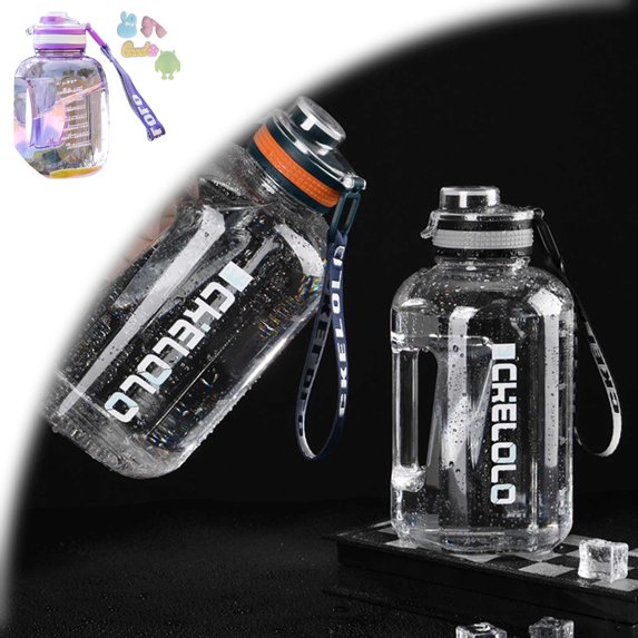 Water Bottle with Time Marker, 1.2 L Clear Wide Mouth Water Jug, Reusable Leakproof Large Water Bottle with Strap for Travel Workout Camping Hiking Home Gym Sports Outdoors