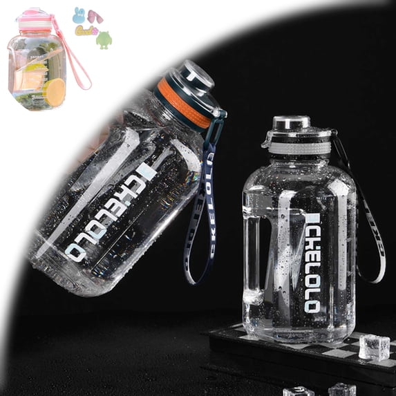 Water Bottle with Time Marker, 1.2 L Clear Wide Mouth Water Jug, Reusable Leakproof Large Water Bottle with Strap for Travel Workout Camping Hiking Home Gym Sports Outdoors