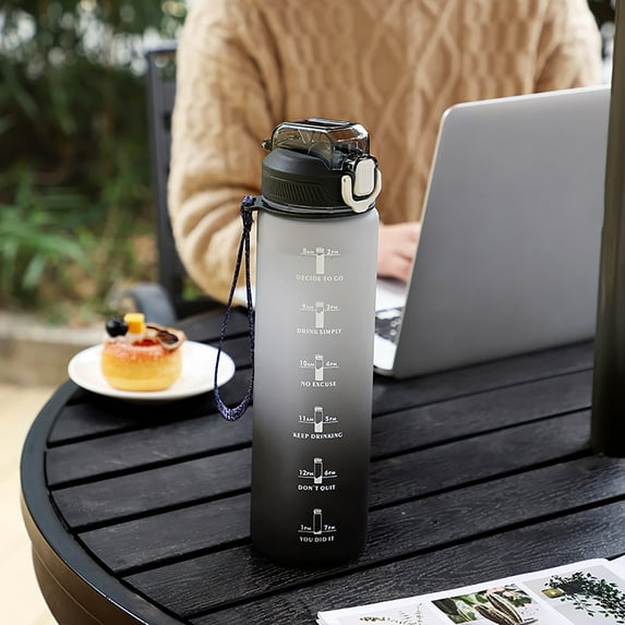 Water Bottle with Time Marker- Water Bottles with Times to Drink, Leakproof & BPA Free Sports Water Bottle with Straw & Carry Strap for Fitness, Gym, and Outdoor Sports