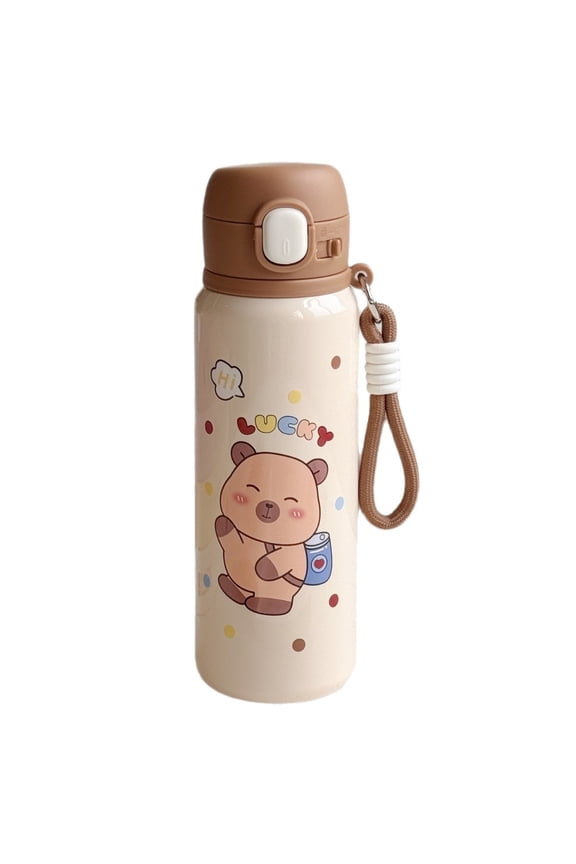 Water Bottle with Lid & Keychain Cute Insulated Stainless Steel Liner Water Bottle, 500ml Drinking Cup