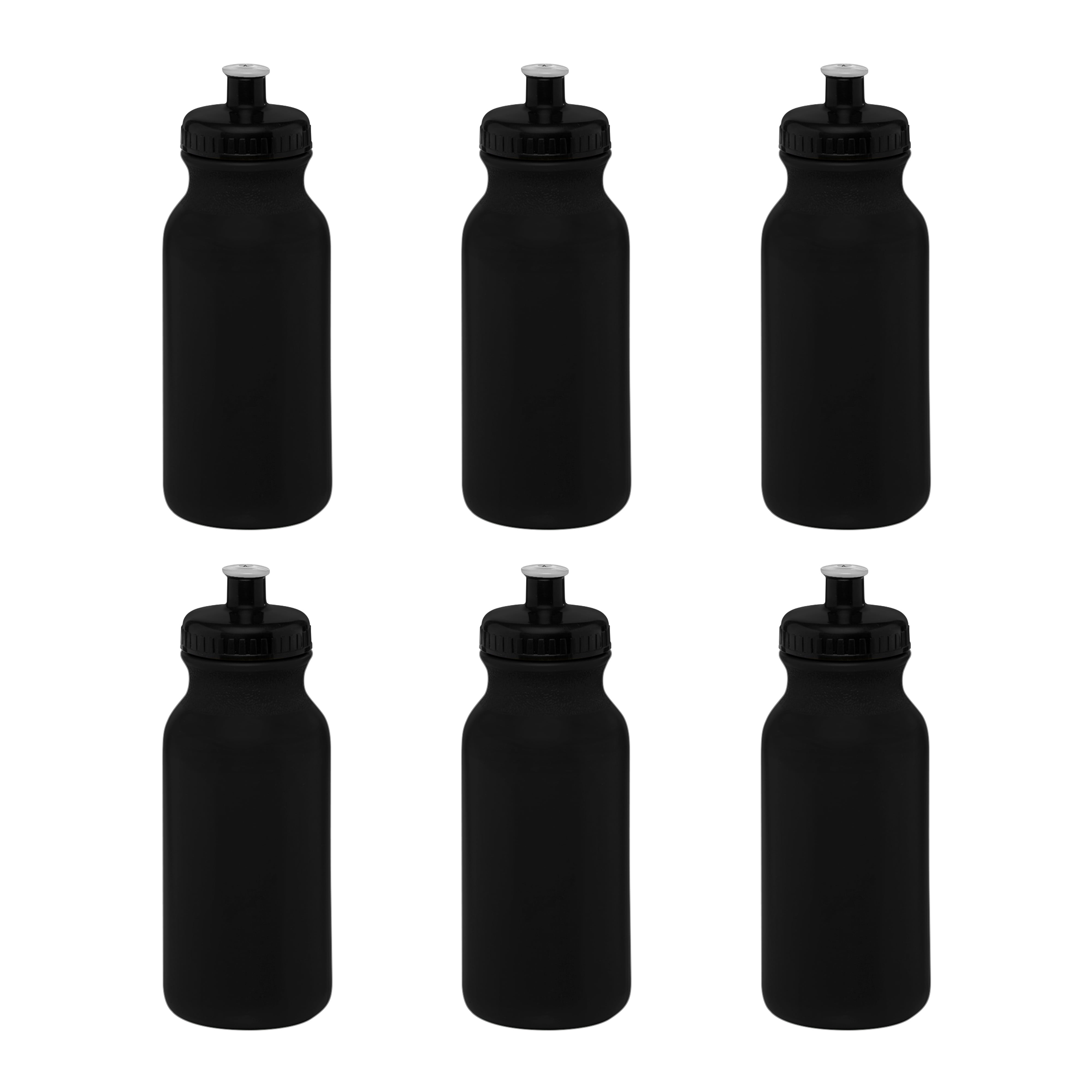 Water Bottle with Push Cap 20 oz. Set of 6, Bulk Pack - Reusable, Leak  Proof, Perfect for Gym, Hiking, Camping, Outdoor Sports - Black