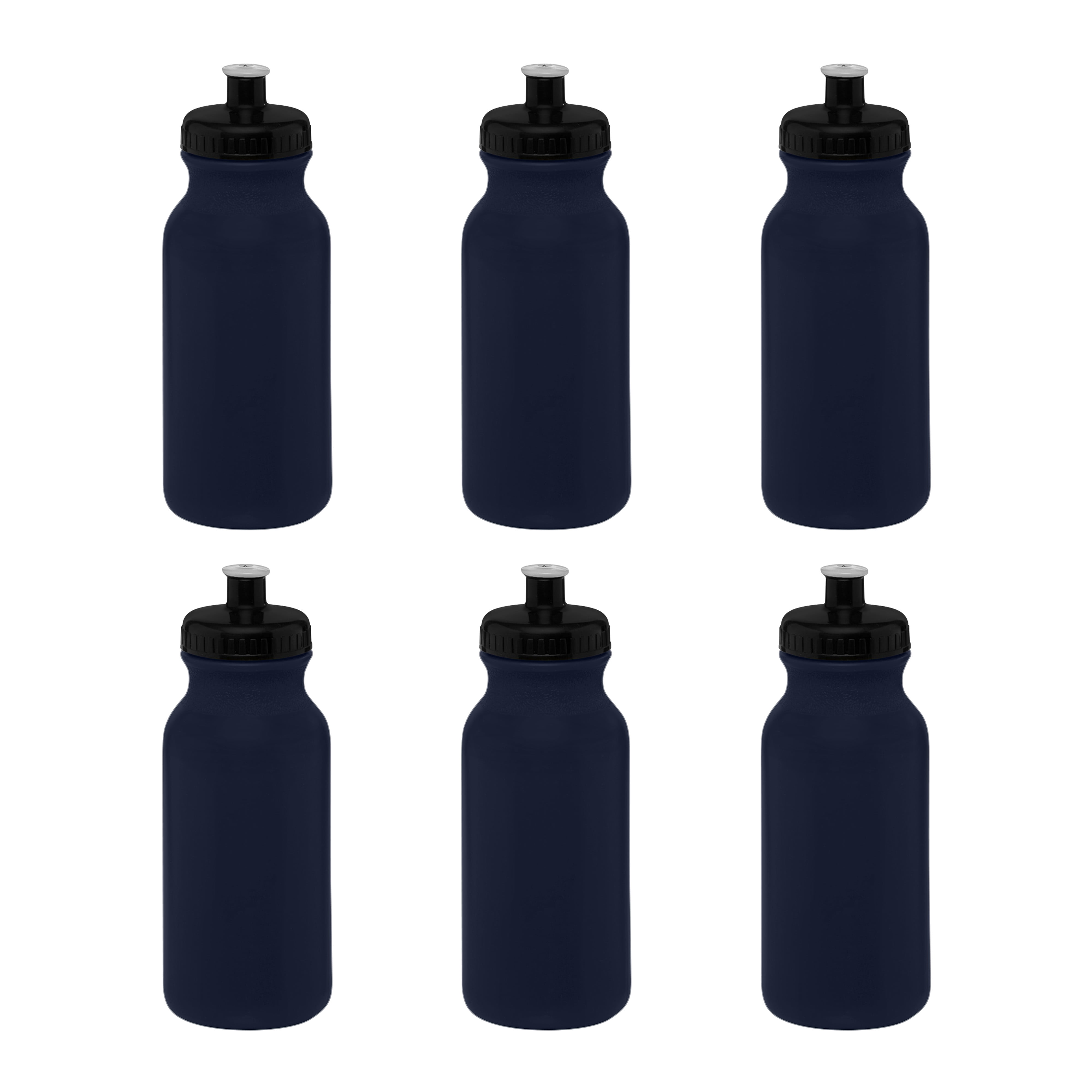 Water Bottle with Push Cap 20 oz. Set of 6, Bulk Pack - Reusable, Leak  Proof, Perfect for Gym, Hiking, Camping, Outdoor Sports - Black 