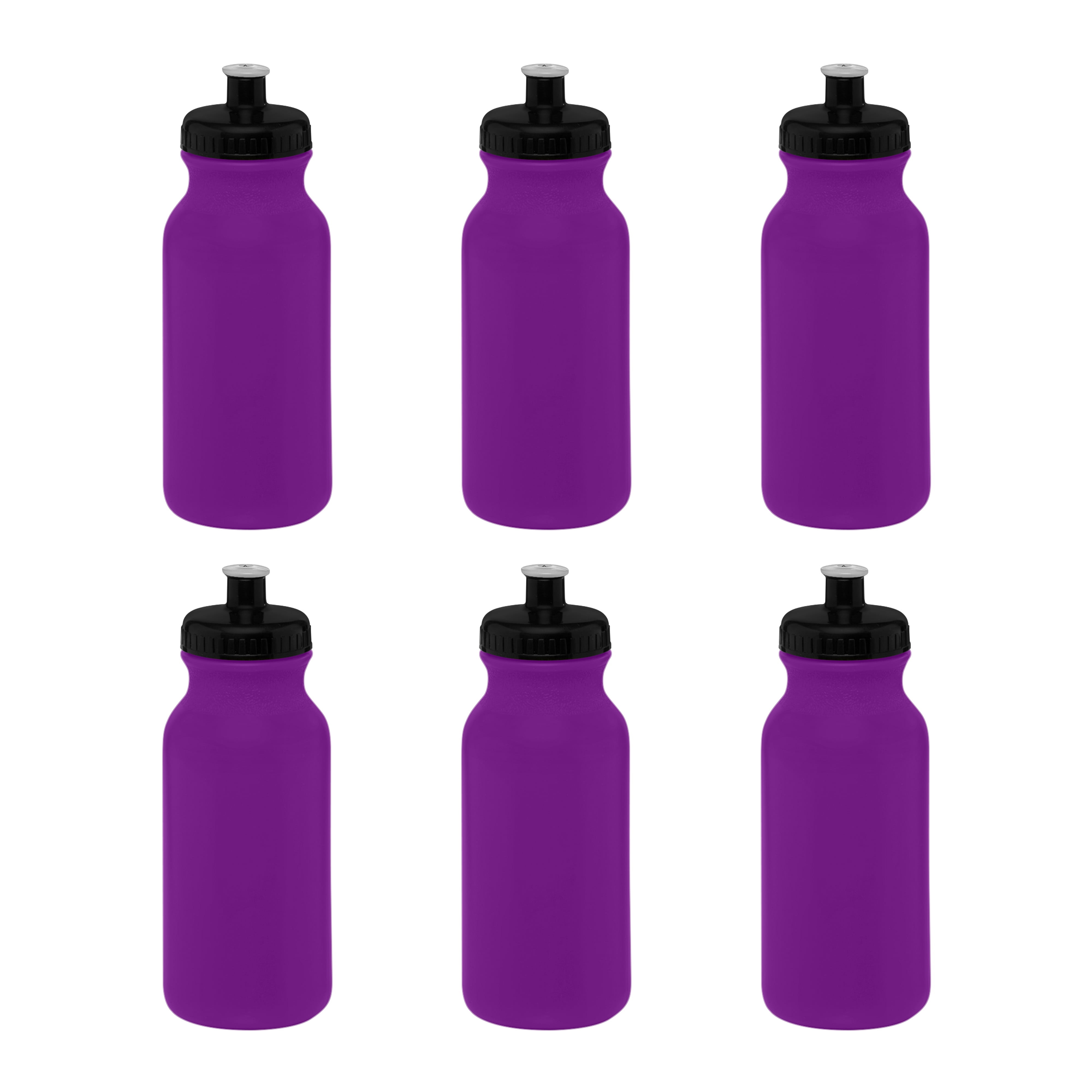 Water Bottle with Push Cap 20 oz. Set of 6, Bulk Pack - Reusable, Leak Proof, Perfect for Gym, Hiking, Camping, Outdoor Sports - Purple