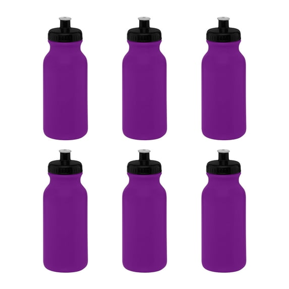 Water Bottle with Push Cap 20 oz. Set of 6, Bulk Pack - Reusable, Leak Proof, Perfect for Gym, Hiking, Camping, Outdoor Sports - Purple