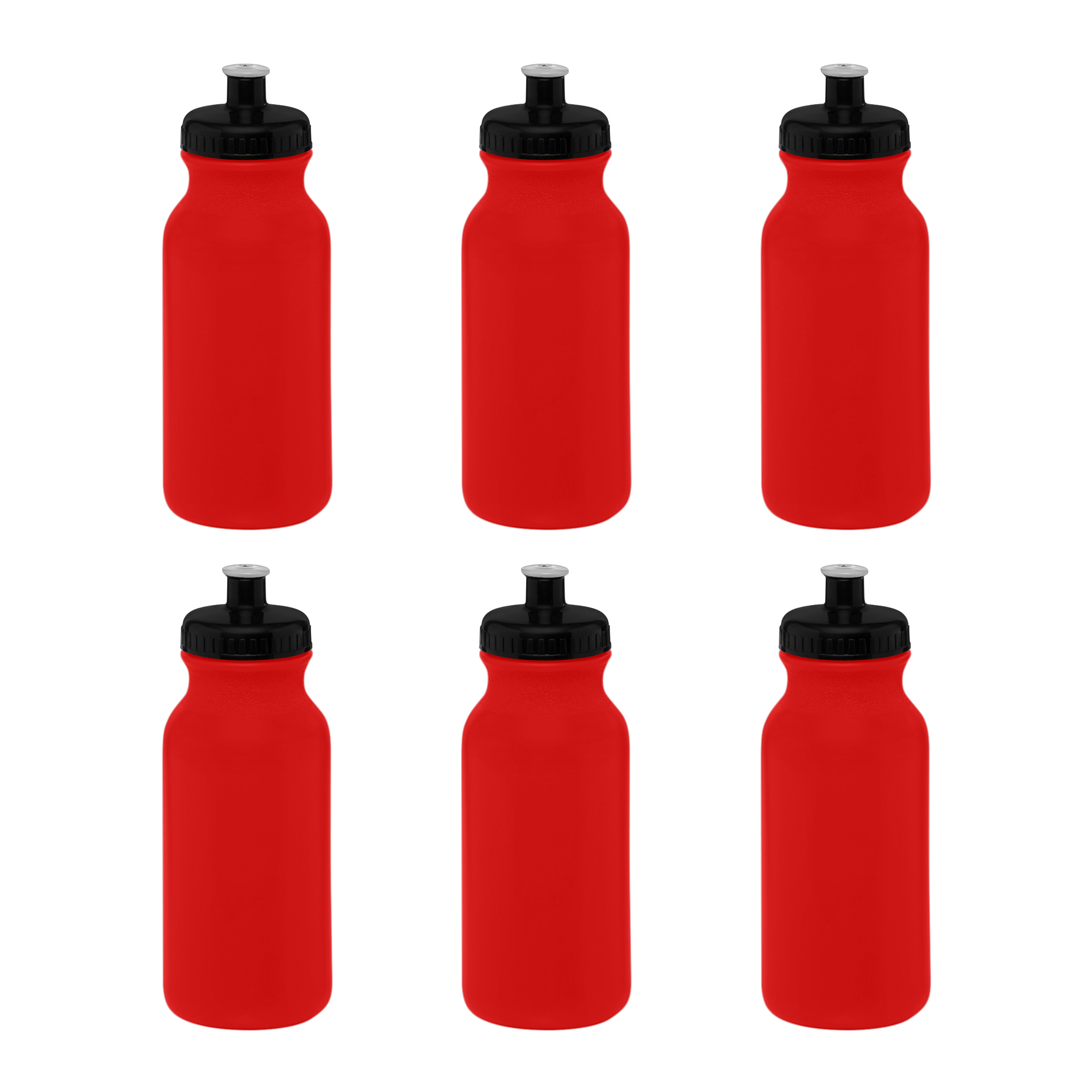 Water Bottle with Push Cap 20 oz. Set of 6, Bulk Pack - Reusable, Leak Proof, Perfect for Gym, Hiking, Camping, Outdoor Sports - Red