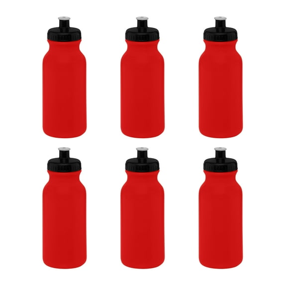 Water Bottle with Push Cap 20 oz. Set of 6, Bulk Pack - Reusable, Leak Proof, Perfect for Gym, Hiking, Camping, Outdoor Sports - Red