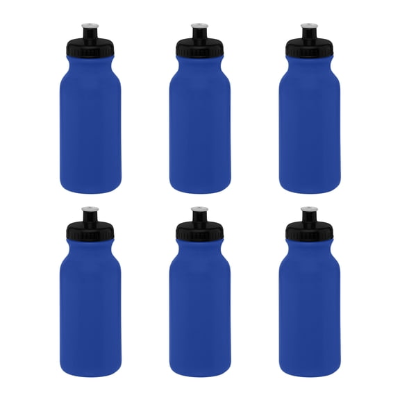 Water Bottle with Push Cap 20 oz. Set of 6, Bulk Pack - Reusable, Leak Proof, Perfect for Gym, Hiking, Camping, Outdoor Sports - Reflex Blue