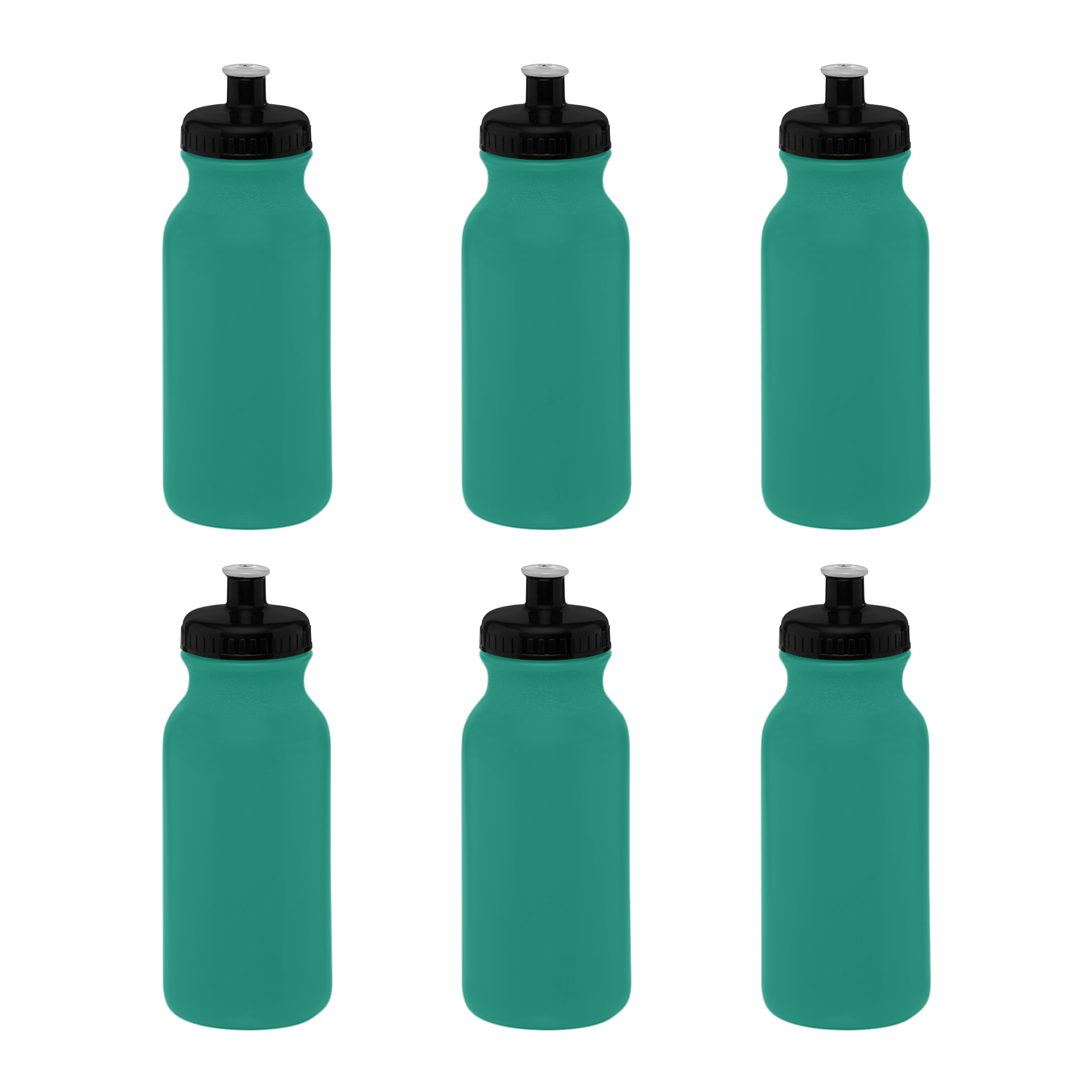 Water Bottle with Push Cap 20 oz. Set of 6, Bulk Pack - Reusable, Leak Proof, Perfect for Gym, Hiking, Camping, Outdoor Sports - Teal