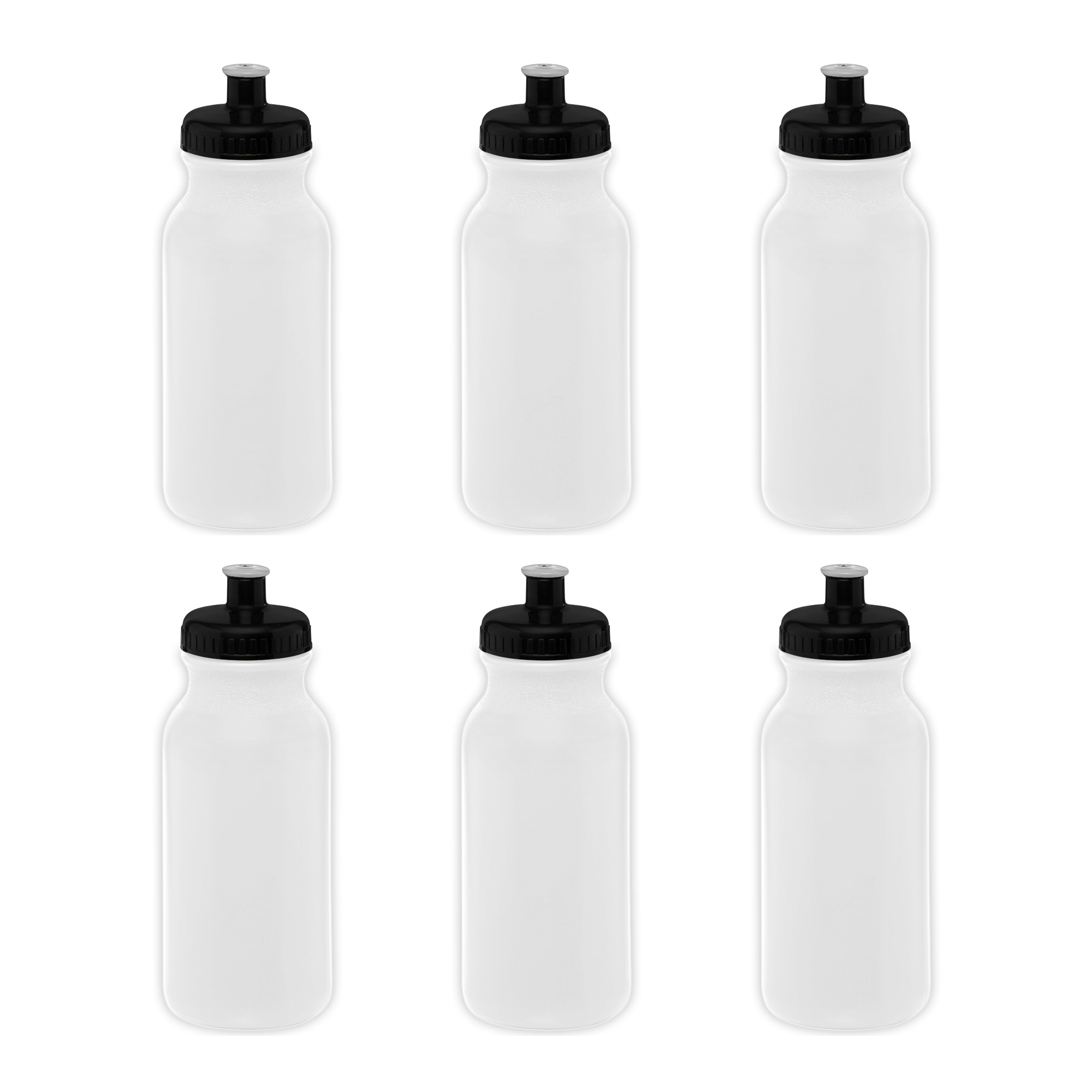 Water Bottle with Push Cap 20 oz. Set of 6, Bulk Pack - Reusable, Leak Proof, Perfect for Gym, Hiking, Camping, Outdoor Sports - White