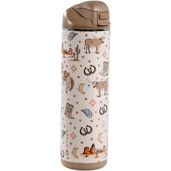 Water Bottle with Straw and Chug Lid, Stainless Steel, Vented Cap, Water-Level Window, Cup Holder Friendly, Non-Slip Base  24 oz, Mesa