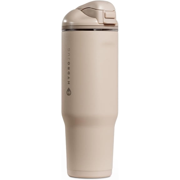 Water Bottle with Straw and Chug Lid, Stainless Steel, Vented Cap, Water-Level Window, Cup Holder Friendly, Non-Slip Base  40 oz, Dune