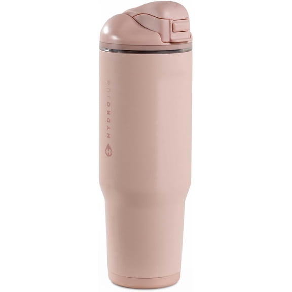 Water Bottle with Straw and Chug Lid, Stainless Steel, Vented Cap, Water-Level Window, Cup Holder Friendly, Non-Slip Base 40 oz, Dusty Rose
