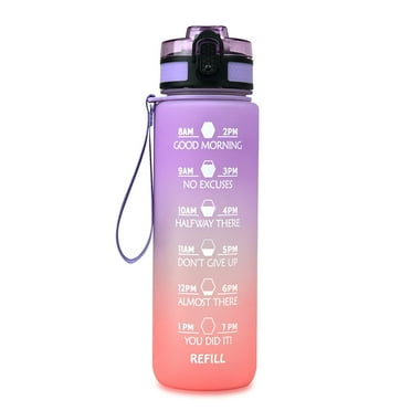 Water Bottle with Time Maker, 32oz BPA Free Gym/ Sports/ Outdoor/ Fitness/ Water Bottle with Straw and Handle, Purple & Orange Gradient