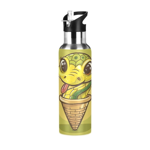 Water Bottles 20oz Straw Lid Wide Mouth Stainless Steel for School Sport Travel Cute Snake in Cone
