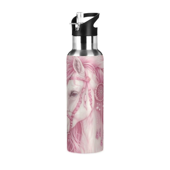 Water Bottles 20oz Straw Lid Wide Mouth Stainless Steel for School Sport Travel Elegant Horse with Long Hair
